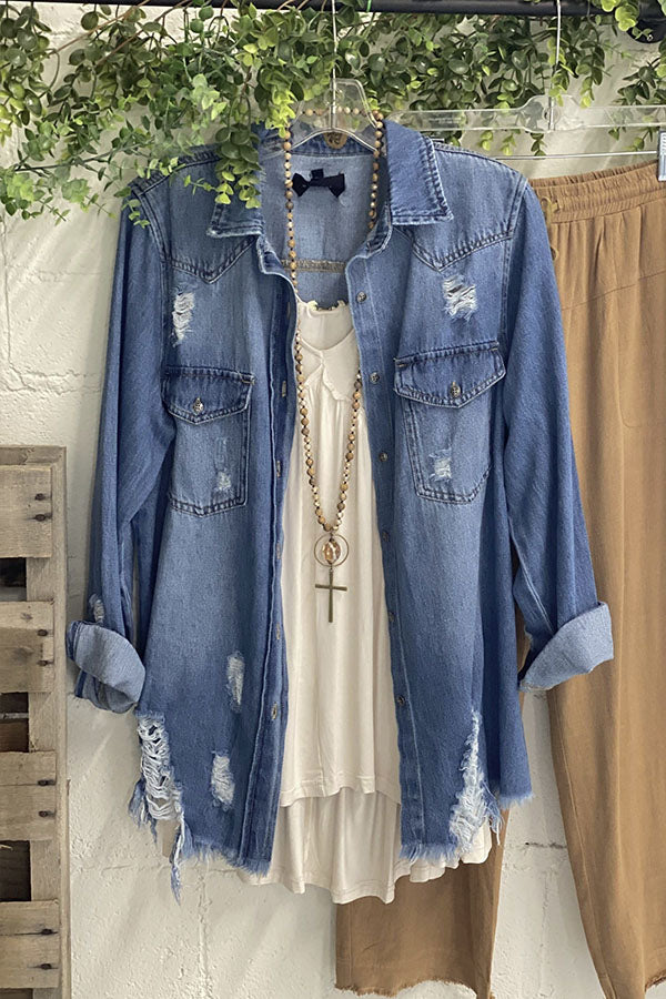 Fashion ripped denim jacket