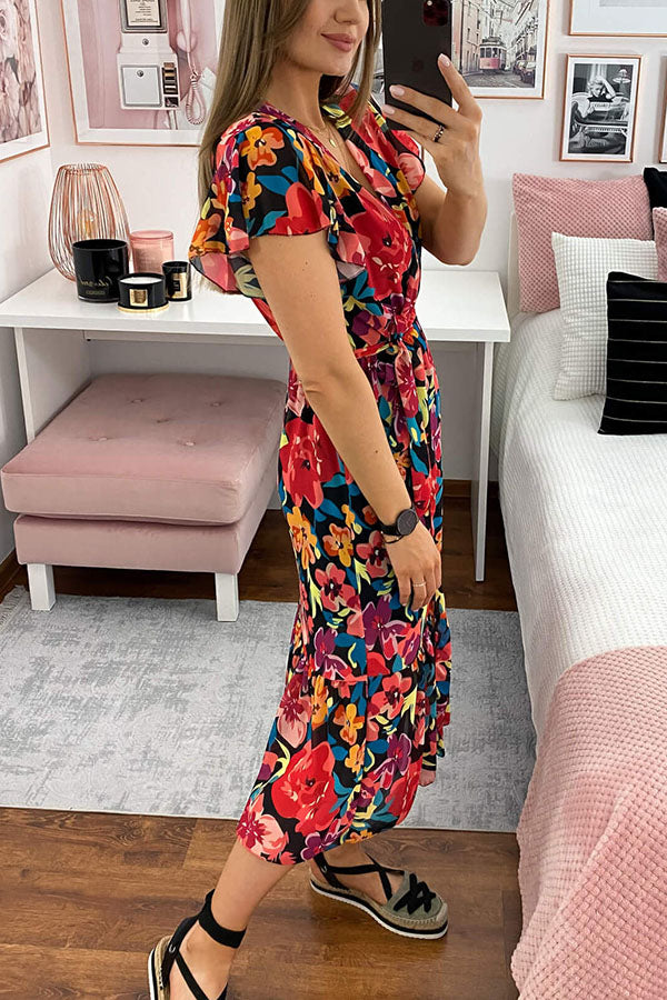 Sugary Sweet Floral Wrap Midi Dress