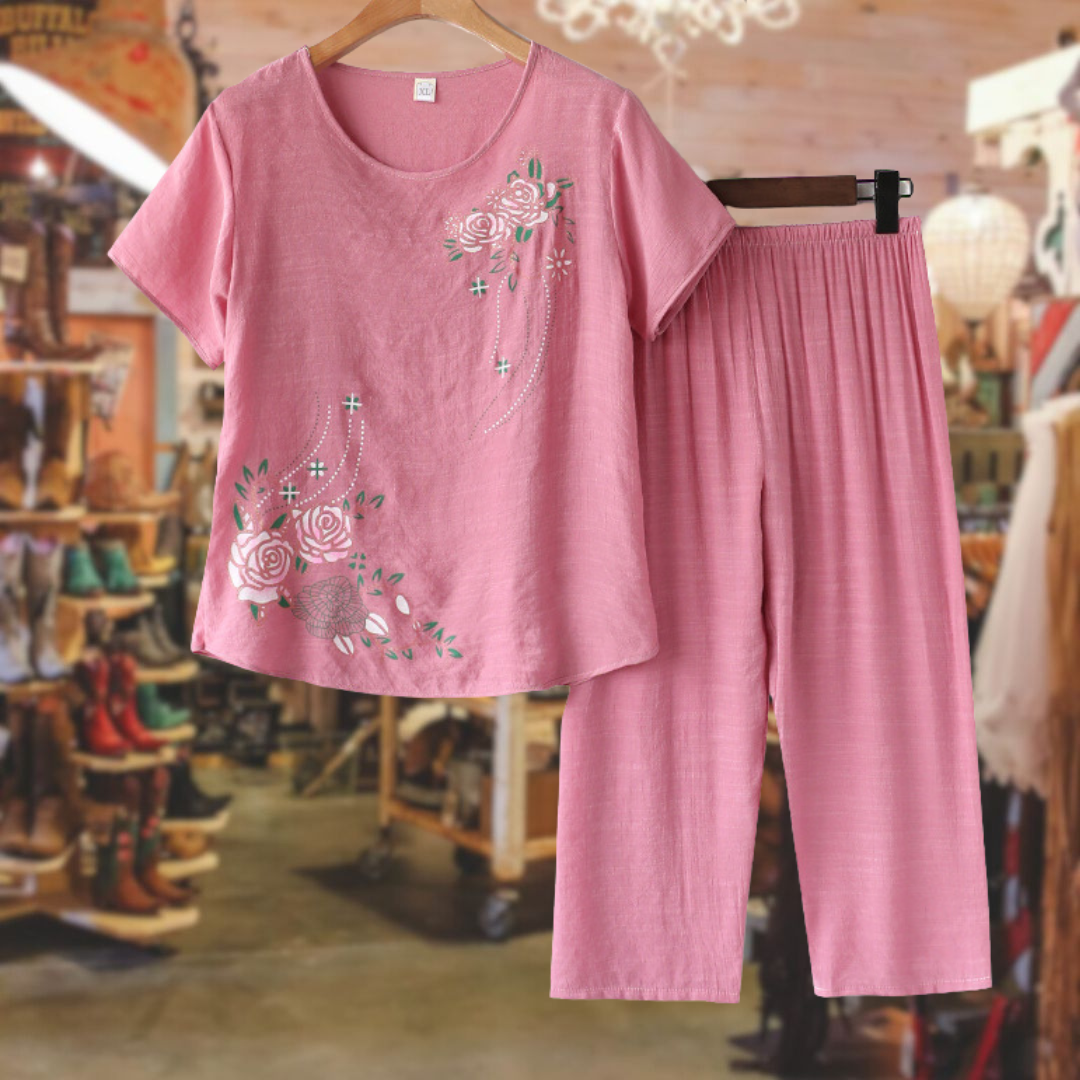 Middle-aged and elderly cotton and linen pajamas set