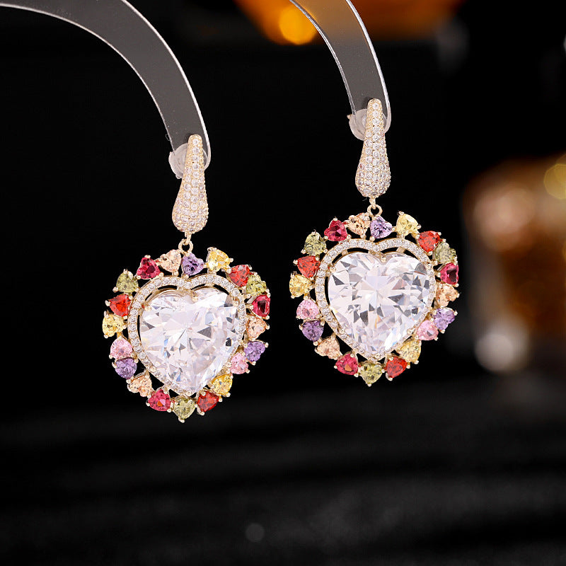 Zircon Inlaid Heart-Shaped Earrings