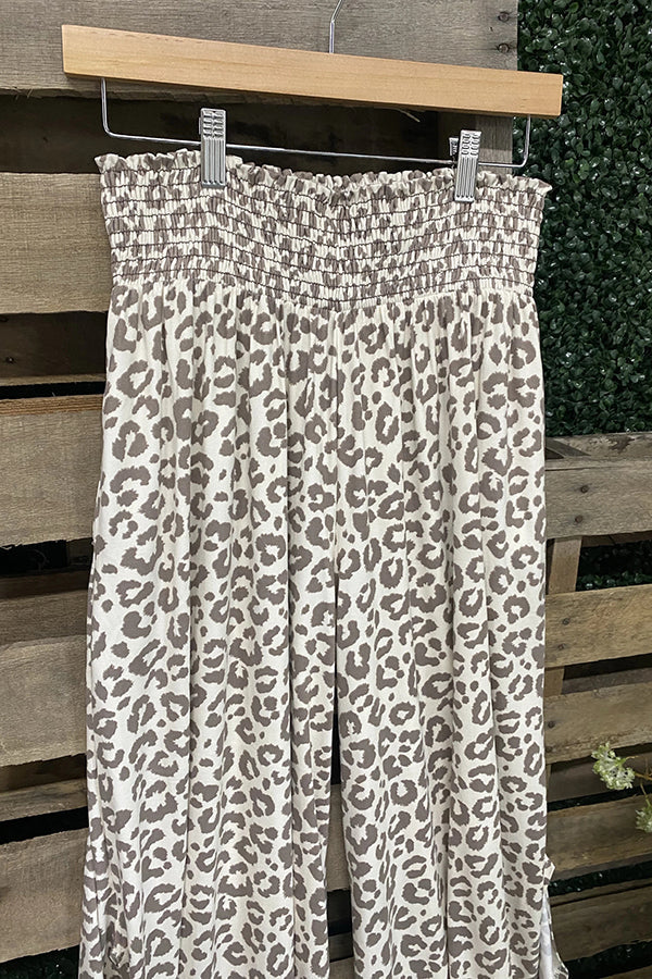 Pantalon large plissé à imprimé léopard