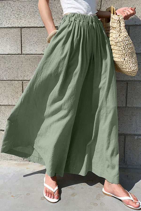 Sommer Damenmode Einfarbige Baumwolle Weite Beinhose Freizeithose
