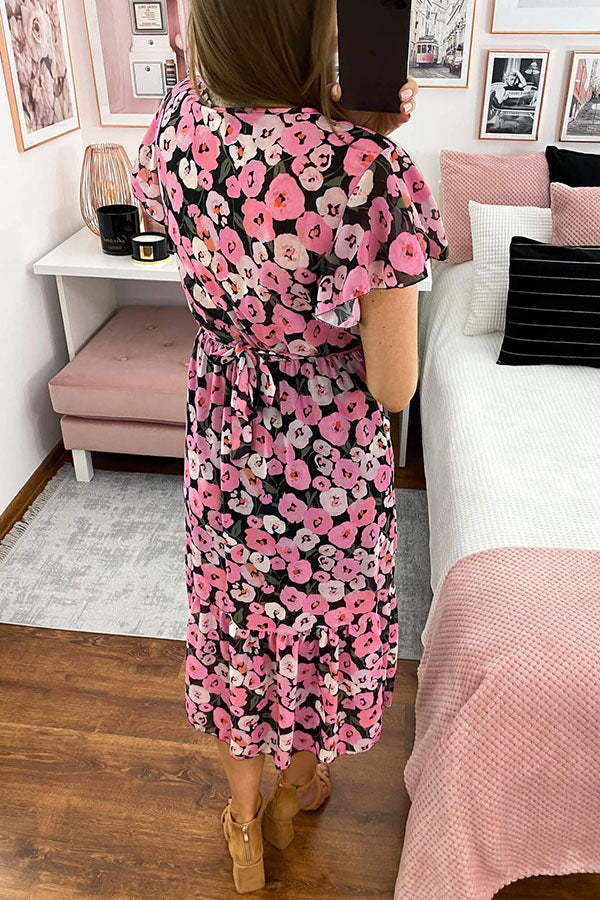 Sugary Sweet Floral Wrap Midi Dress