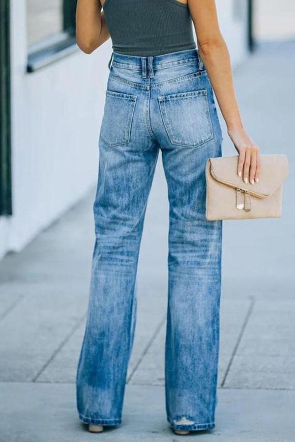 Shayna Chic Jeans mit weitem Bein und zerrissener Taille