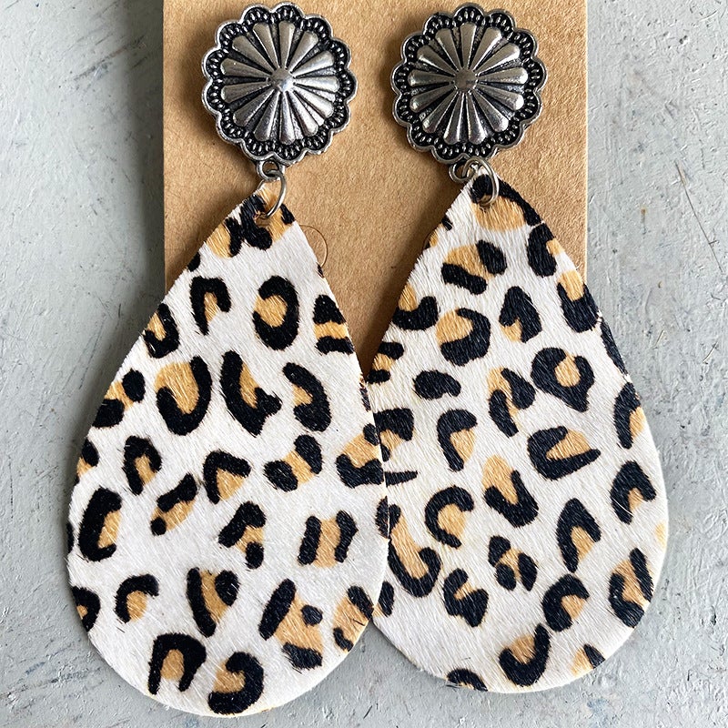 WOMEN'S VINTAGE ANIMAL PRINT WATER DROP EARRINGS