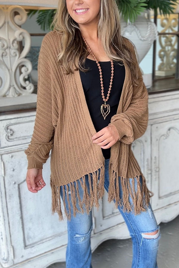 fringed hem knitted jacket