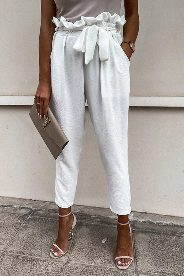 Frühling und Sommer Neue Caprihosen mit Schnürung und Tasche