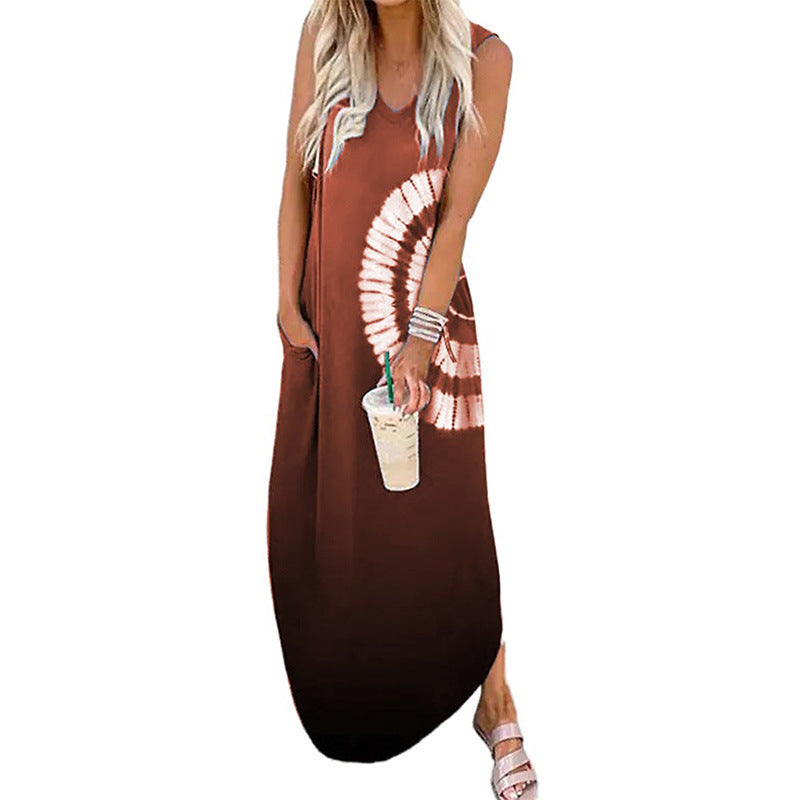 Ärmelloses Freizeitkleid mit Batikmuster