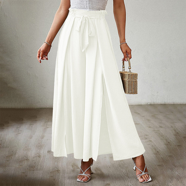 Neue lockere, hoch taillierte, plissierte Hose mit weitem Bein und Fliege