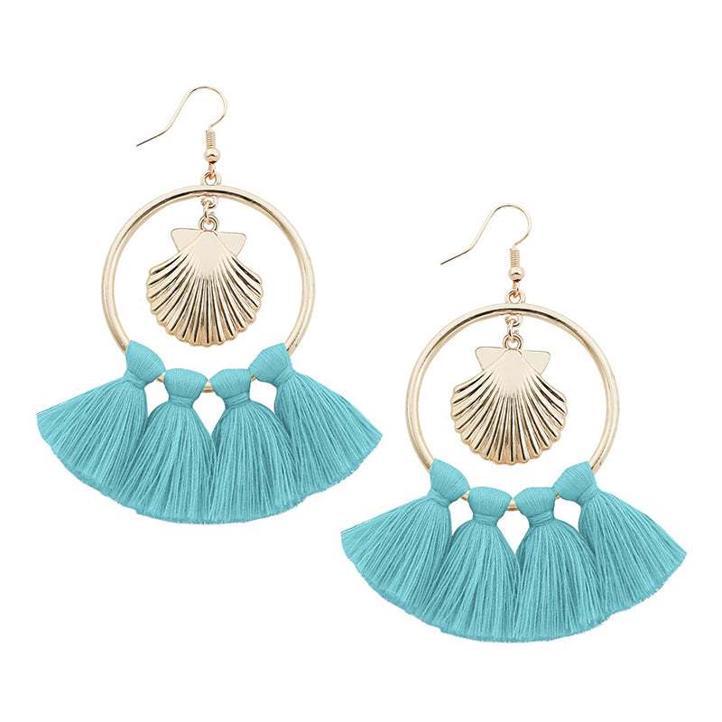 Shell Alloy Big Circle Tassel Earrings