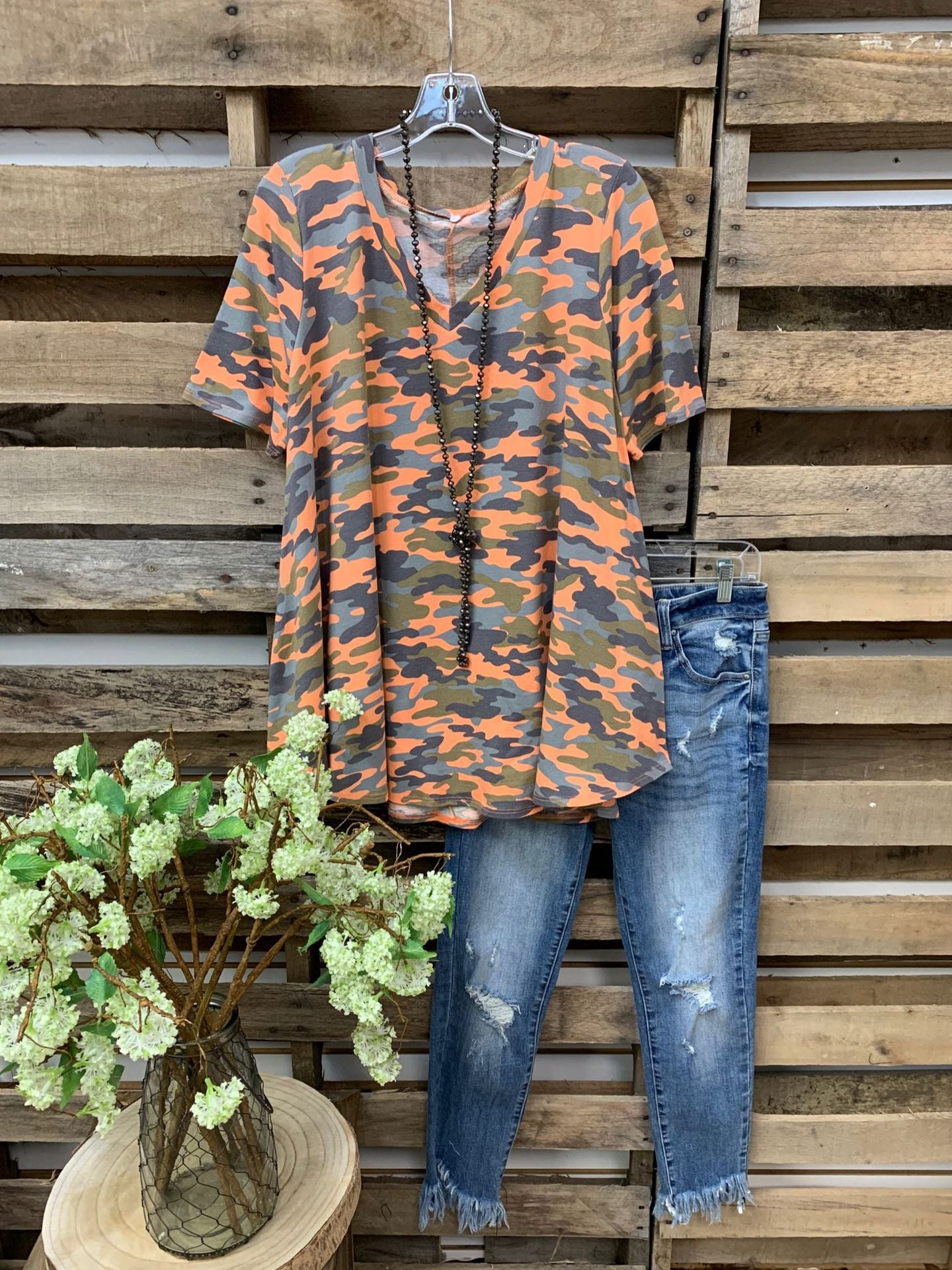 Printed Camouflage Crew Neck Short Sleeve