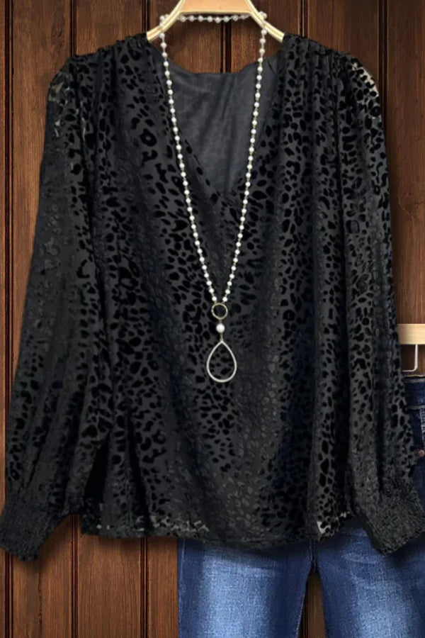 POLARIZED LEOPARD VELVET RUCHED TOP