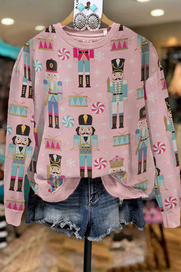 Sweat-shirt décontracté à imprimé Casse-Noisette de Noël