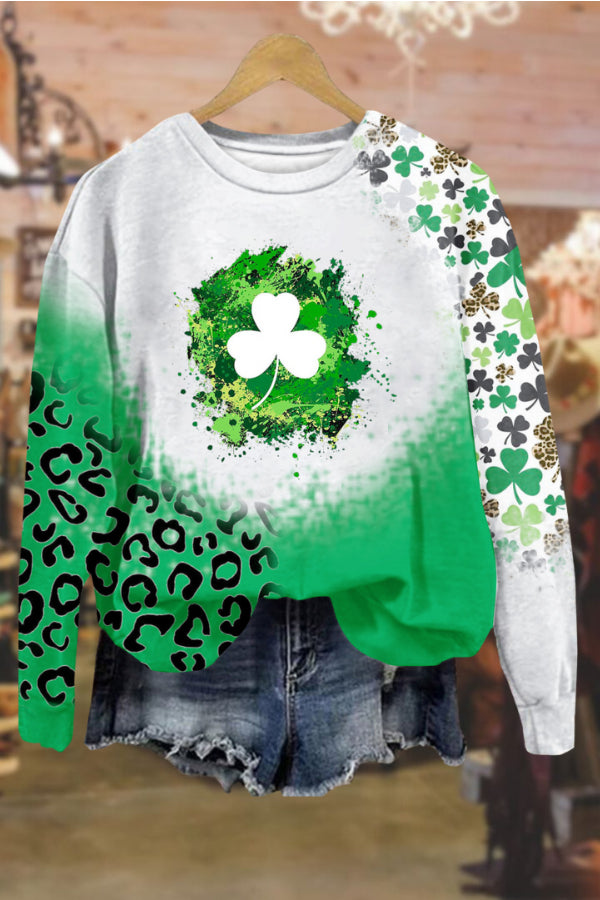 Lucky four-leaf clover round neck long-sleeved sweatshirt