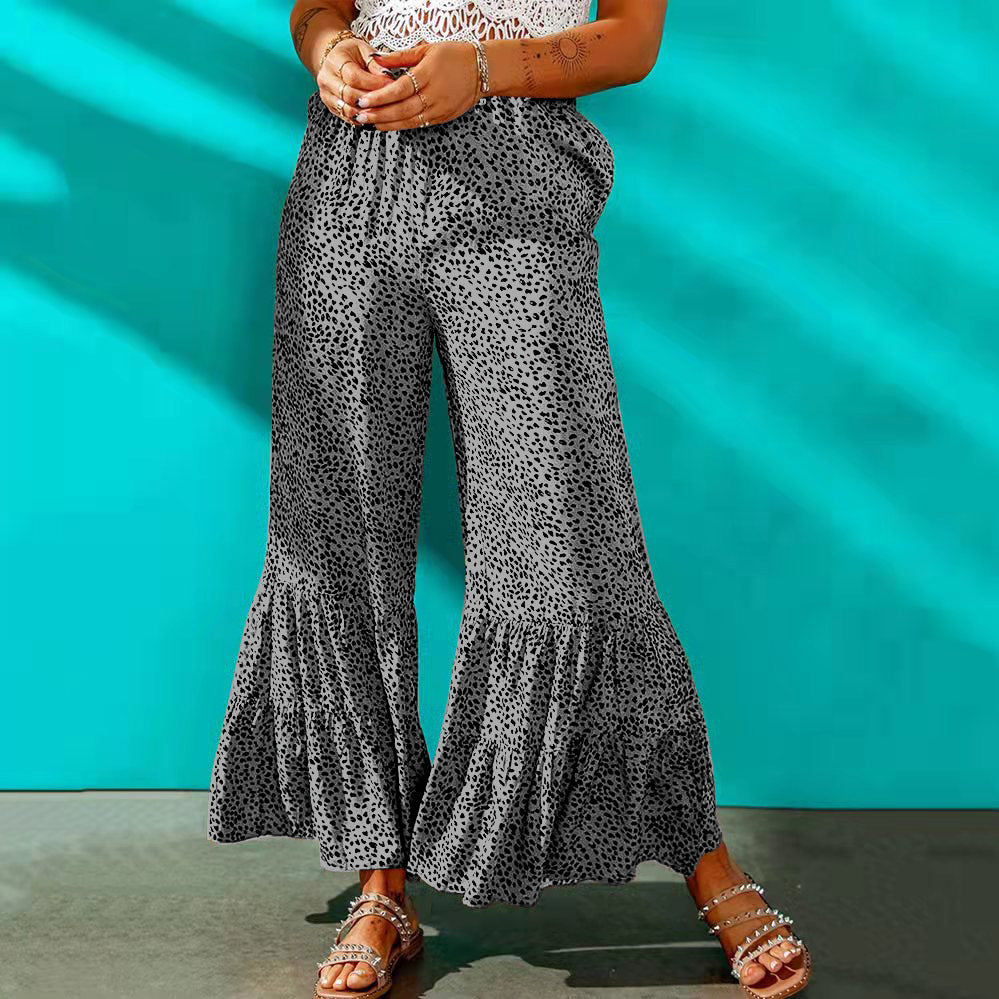Leopard Print Wide Leg Casual Flare Pants