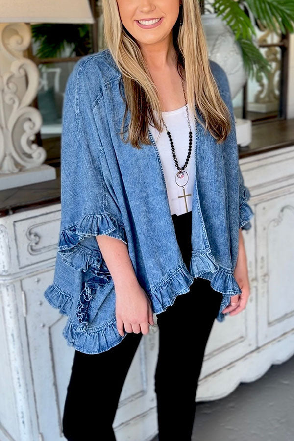 Veste en jean à volants et poignets