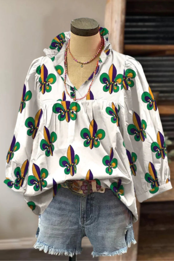 Haut plissé imprimé Mardi Gras