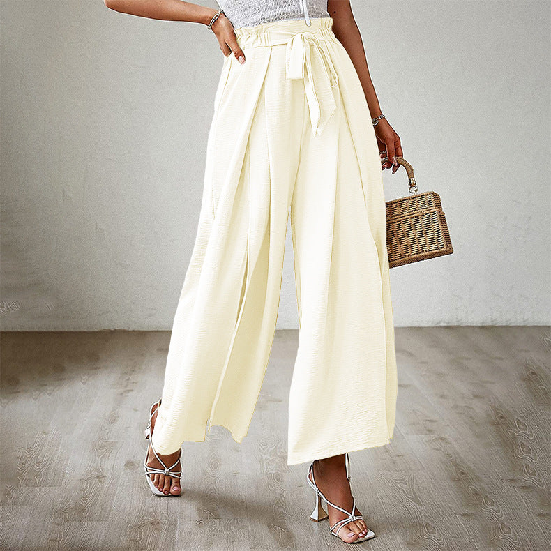 Neue lockere, hoch taillierte, plissierte Hose mit weitem Bein und Fliege