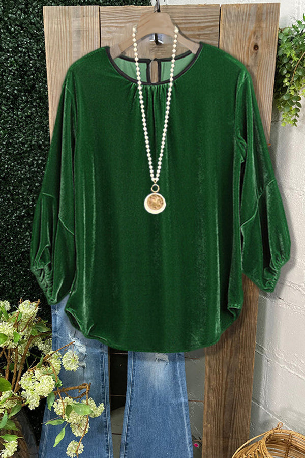 Vintage Velvet Crew Neck Smocked Top