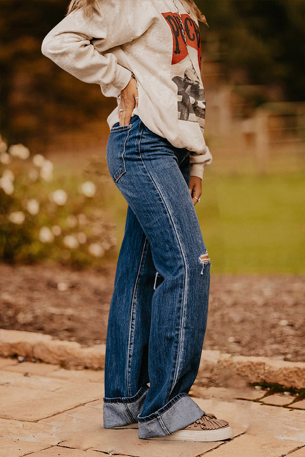 Distressed-Jeans mit hoher Taille und weitem Bein