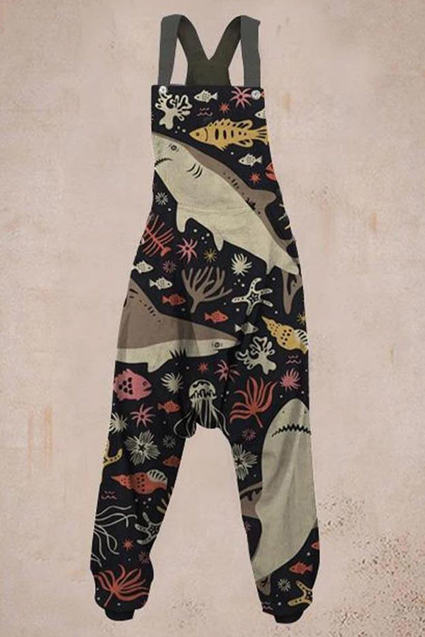 Ärmelloser Haremsoverall mit Hai-Print für Damen