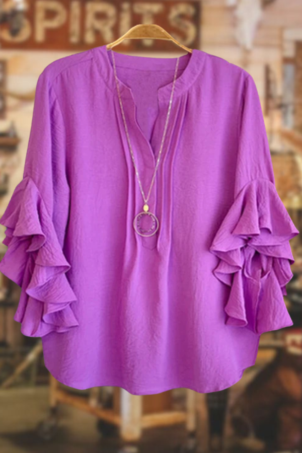 Casual V-neck Ruffle Top