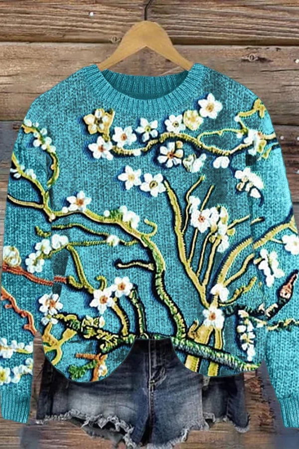 Pull en tricot douillet au crochet avec motif de fleurs d'amandier