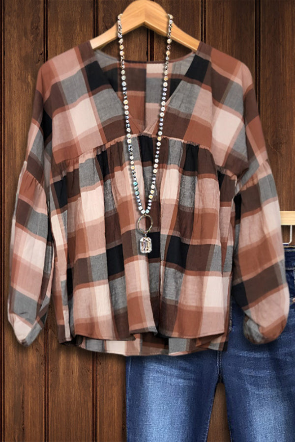 Haut froncé à imprimé écossais