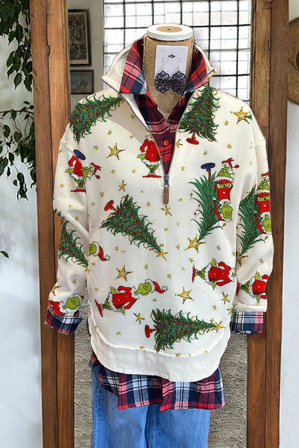 Christmas Tree Mixed Grinch Print Sweatshirt
