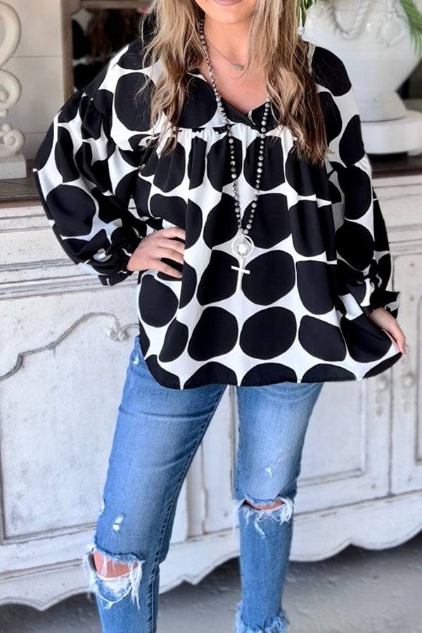 Polka Dot Print Crinkled Blouse