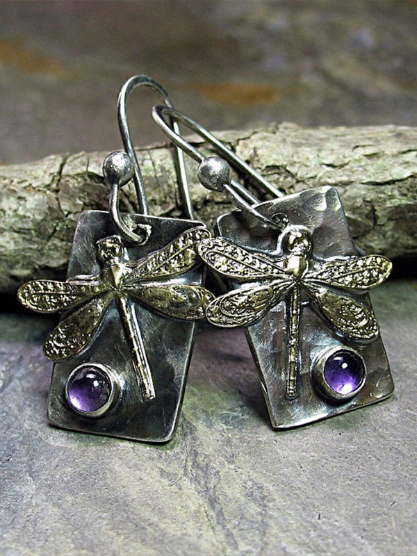 VINTAGE GEOMETRIC SQUARE DRAGONFLY DROP EARRINGS