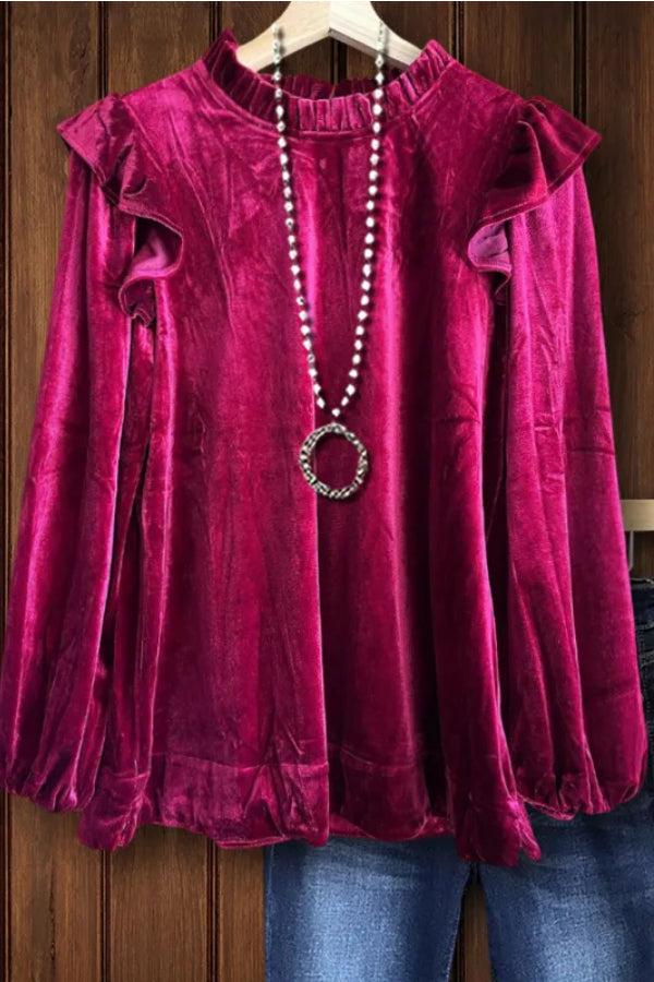VELVET FLUTTER SLEEVE TOP