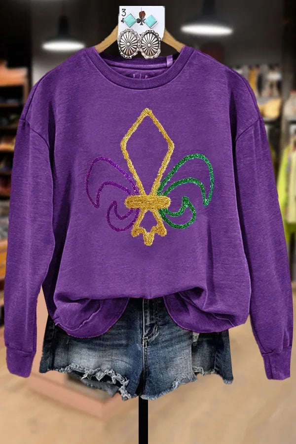 Sweat-shirt à manches longues brodé Mardi Gras uni