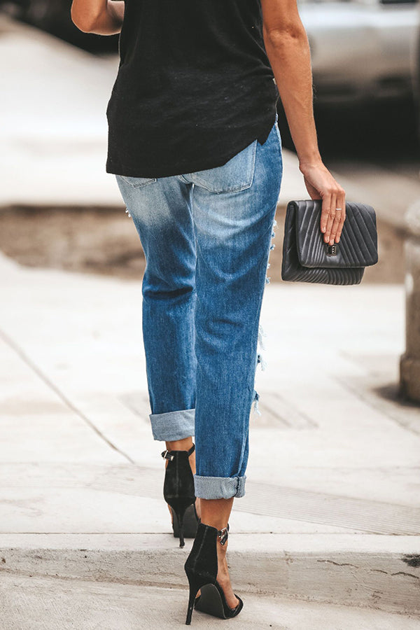 Zerrissene Streetstyle-Jeans mit geradem Bein