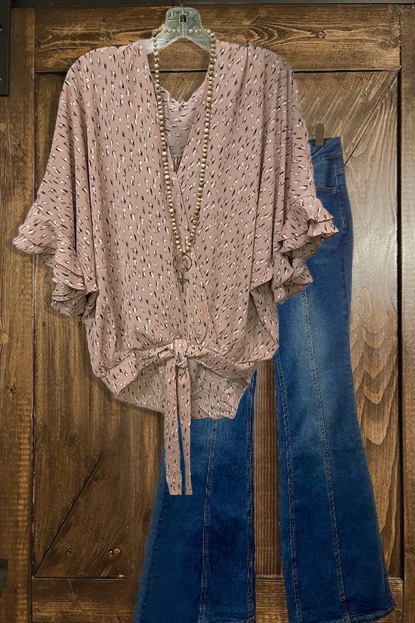 T-shirt col V à imprimé volants