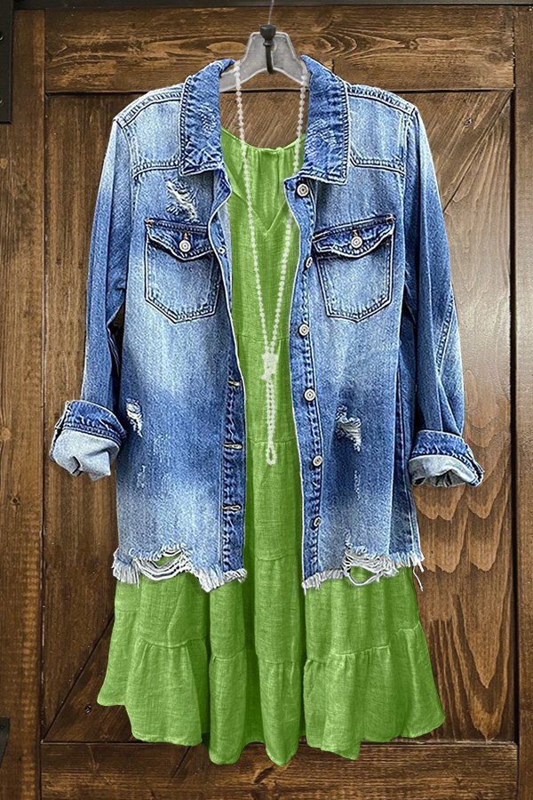 Casual Ruffled Pleated V-neck Dress