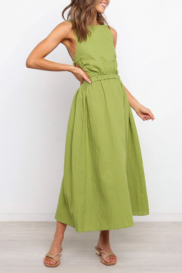 Backless Solid Color Sexy Cotton Linen Dress