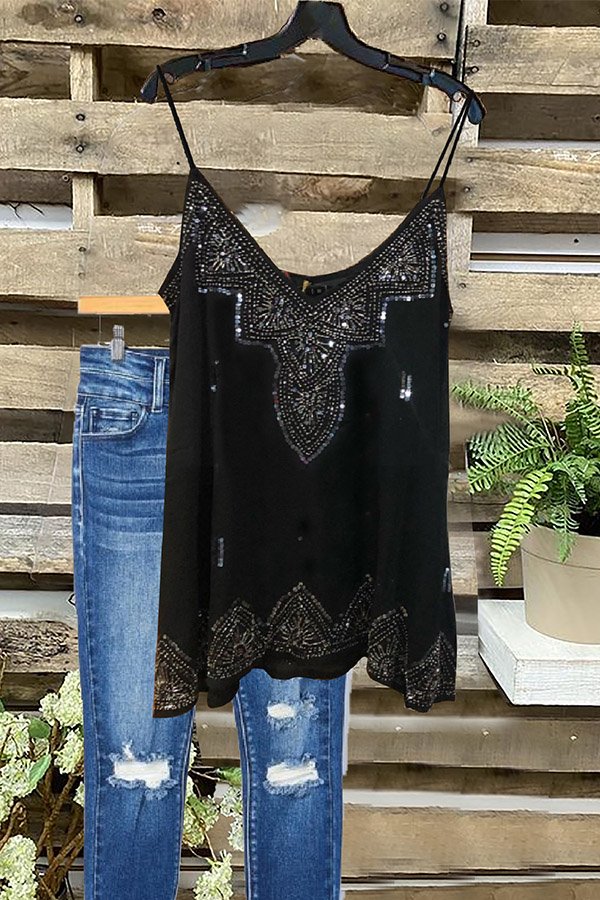 Sparkly Diamond V Neck Sling Top