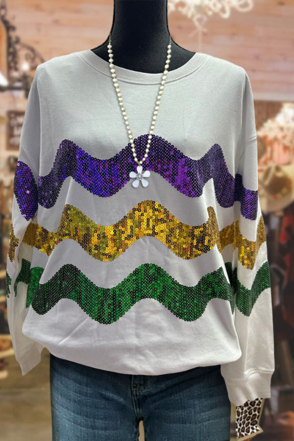 Wavy Sequins Mardi Gras Sweatshirt