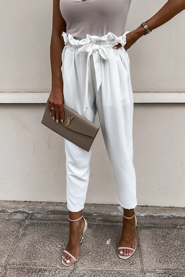Frühling und Sommer Neue Caprihosen mit Schnürung und Tasche