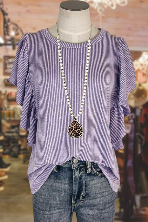 Ribbed Flutter Sleeve Top
