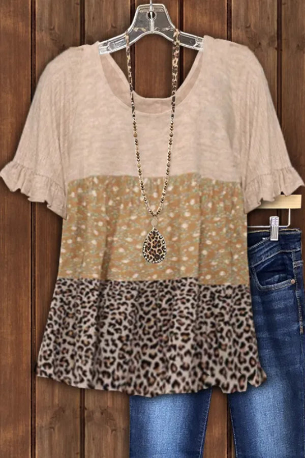 Haut à imprimé léopard fleuri et mixte