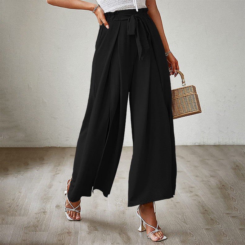 Neue lockere, hoch taillierte, plissierte Hose mit weitem Bein und Fliege