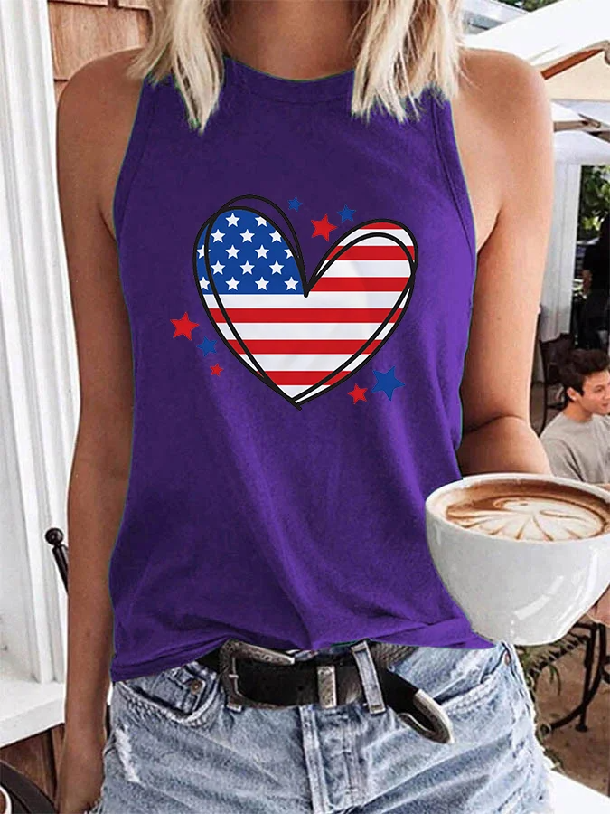 Women's Independence Day Heart Printed Vest