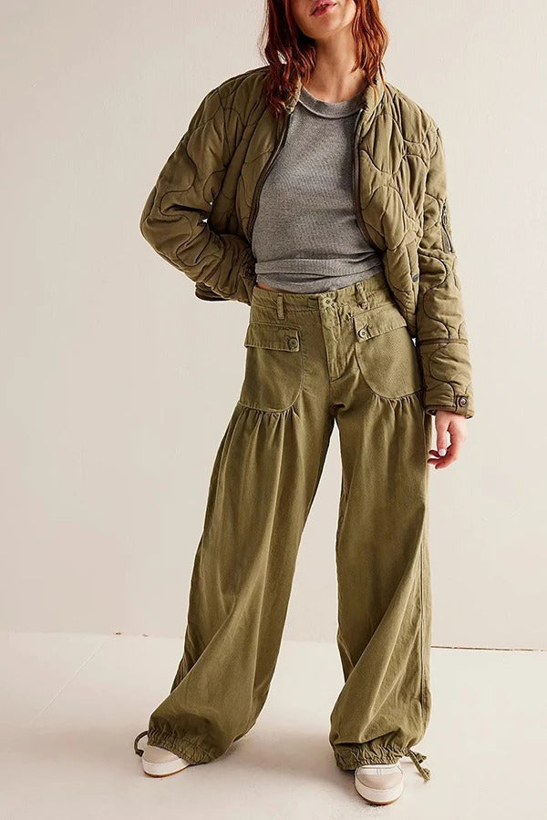 We The Free Denim Mid Rise Pocket Knotted Ankle Hem Lotus Balloon Jeans