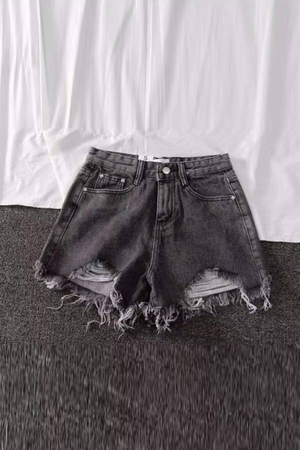 High Waist Large Ripped Frayed Hem Denim Shorts