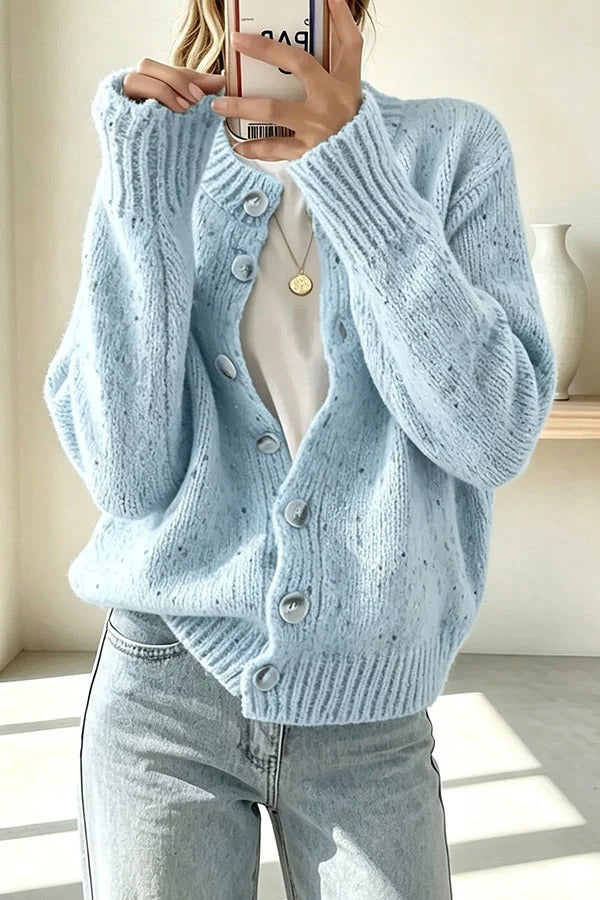 Atmospheric Mixed Color Knit Colorful Dots Button Up Long Sleeve Cardigan