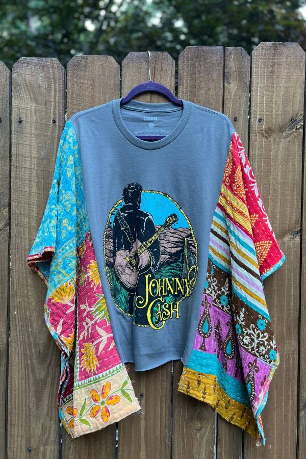 Johnny Cash Patchwork Kimono Sleeve Graphic Top