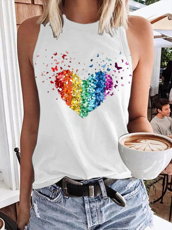 Women's LGBT hE Heart Print Casual Tank Top