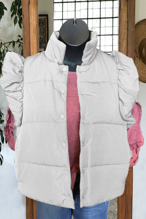 Casual Quilted Ruffle Vest